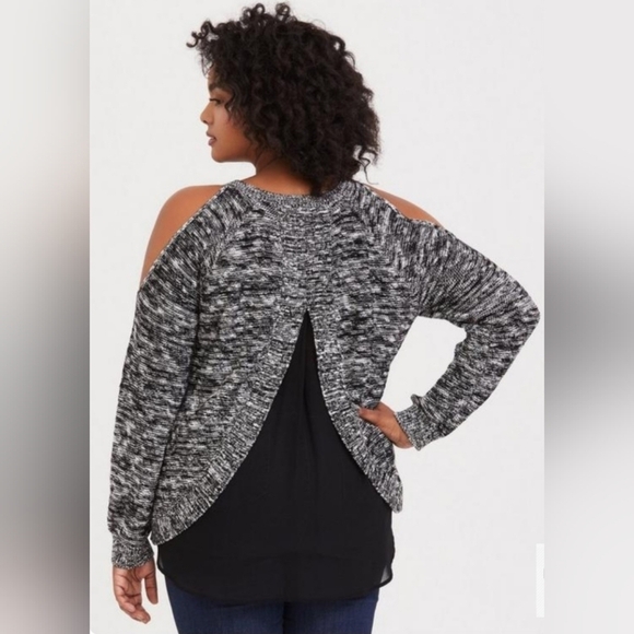 4X TORRID Marled Pullover Cotton Blend Cold Shoulder Long Sleeve Sweater - Picture 3 of 8